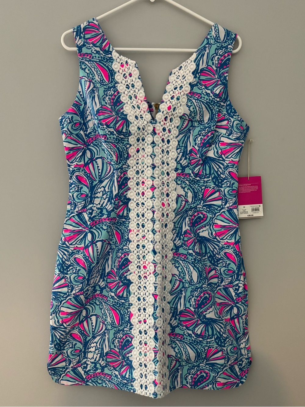 NWT women’s Lilly Pulitzer Blue & Pink Floral Lace-Trim Sleeveless Dress